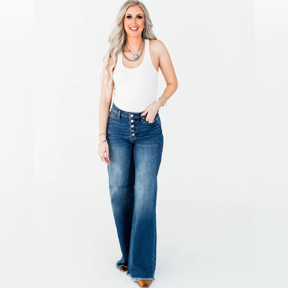 JUDY BLUE NWT 0 (2 good) COLUMN button fly hightwaist wide leg Denim Jeans - Picture 3 of 10